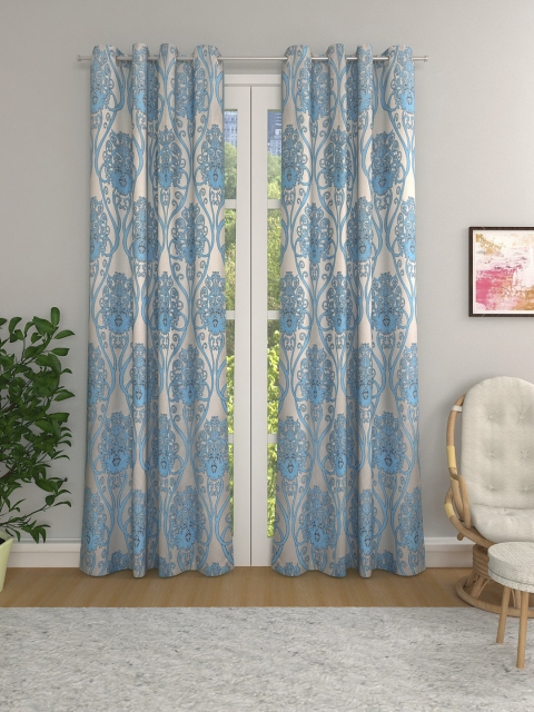 

Aura Turquoise Blue & Silver Set of 2 Ethnic Motifs Room Darkening Door Curtains