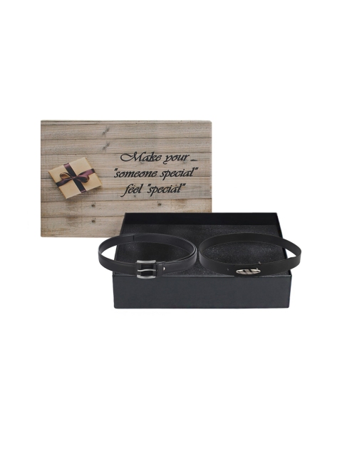 

LONDON FASHION hob Men Pack Of 2 Black Belts Accessory Gift Set