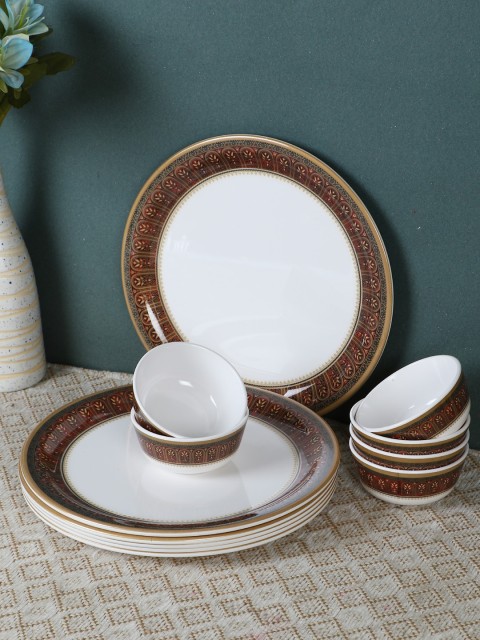 

Servewell Unisex White & Brown 12 Pcs Printed Plate & Bowls Set