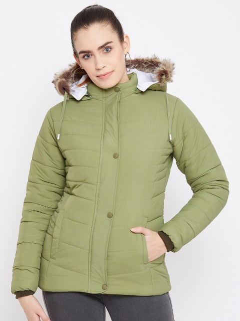 

Okane Women Olive Green Solid Padded Jacket