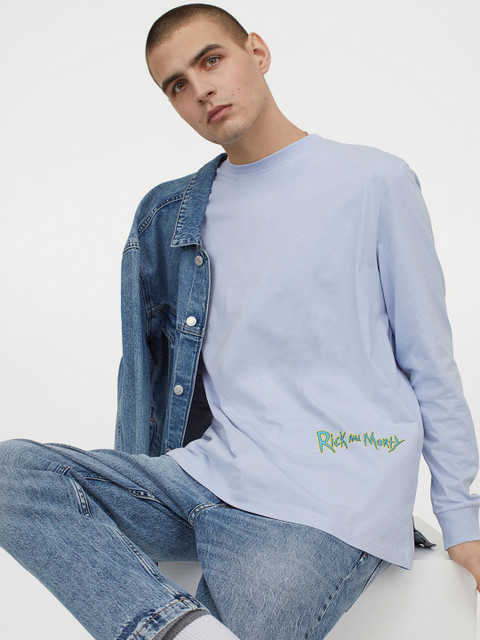 

H&M Men Blue Printed Cotton Jersey Top