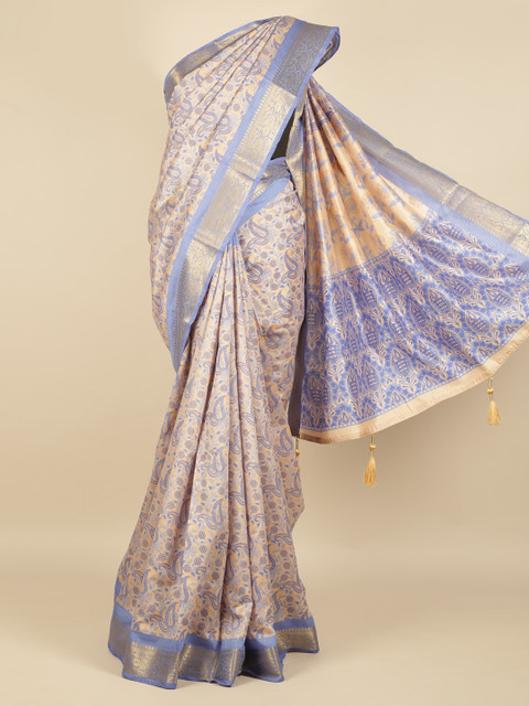 

Pothys Blue & Cream-Coloured Jute Silk Printed Saree