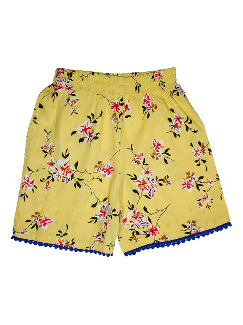 

KiddoPanti Girls Yellow & Pink Printed Regular Fit Regular Shorts