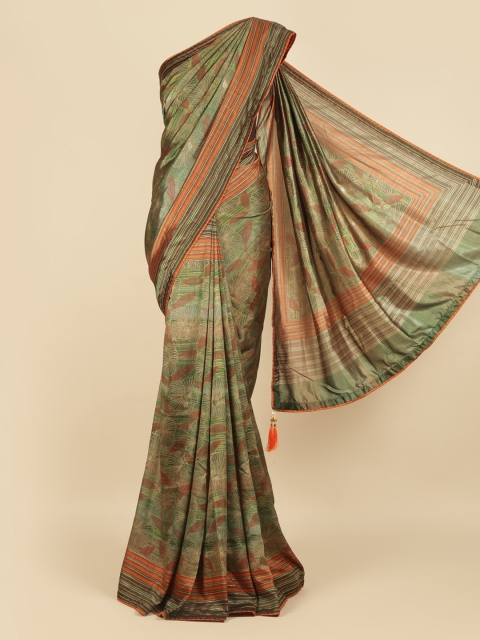 

Pothys Green & Orange Jute Silk Printed Saree