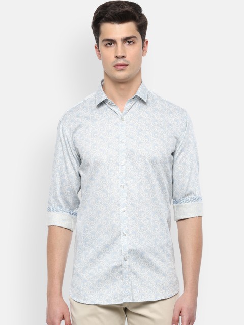 

V Dot Men Blue Slim Fit Printed Casual Shirt