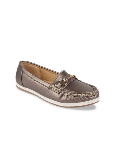 

CALZADO Women Gunmetal-Toned Loafers, Metallic