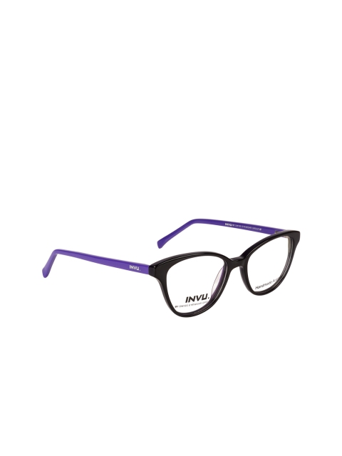 

INVU Women Black & Purple Solid Full Rim Cateye Frames A4021D