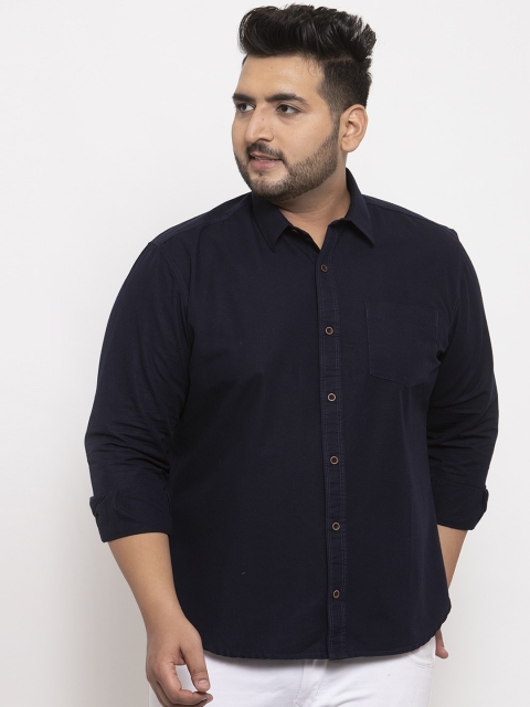 

plusS Men Navy Blue Regular Fit Solid Casual Shirt