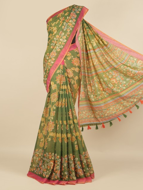 

Pothys Green & Pink Jute Silk Printed Saree