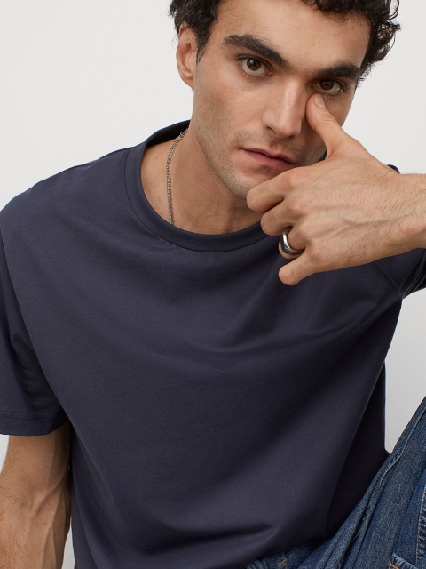 

H&M Men Blue Pima Cotton T-shirt