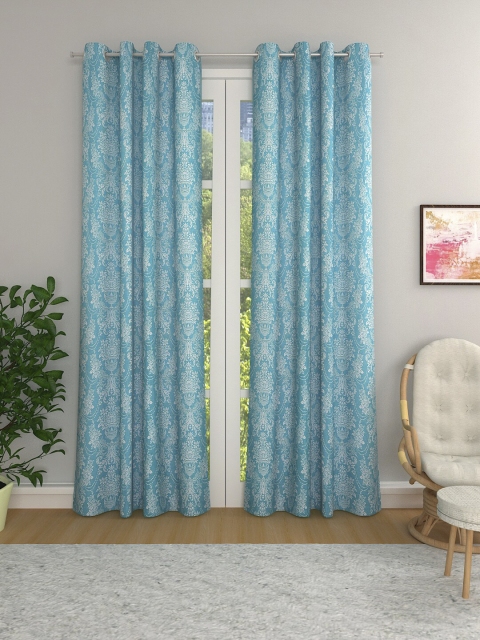 

Aura Turquoise Blue & White Set of 2 Ethnic Motifs Room Darkening Door Curtains