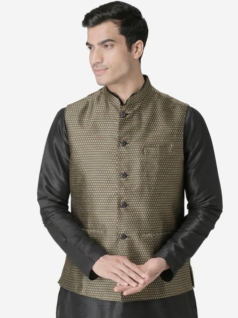 

TABARD Men Black & Beige Printed Woven Nehru Jacket