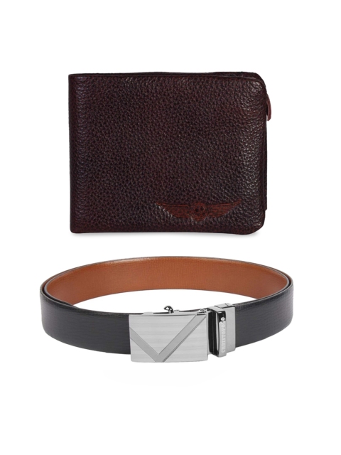 

CHRISTOPOLO Men Black & Brown Solid Leather Wallet & Reversible Belt Combo