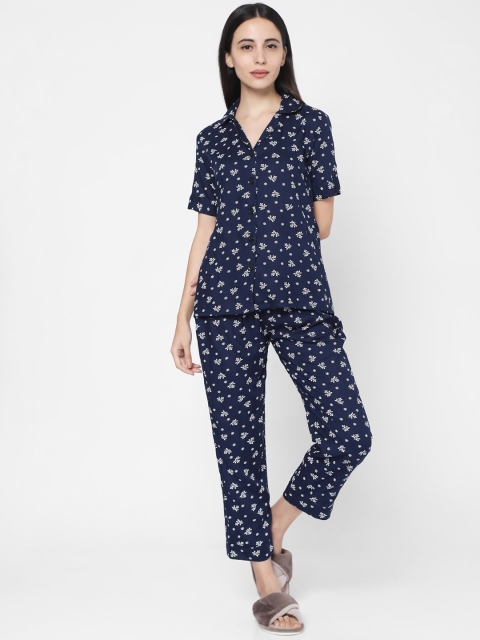 

Smarty Pants Women Navy Blue & White Printed Night Suit