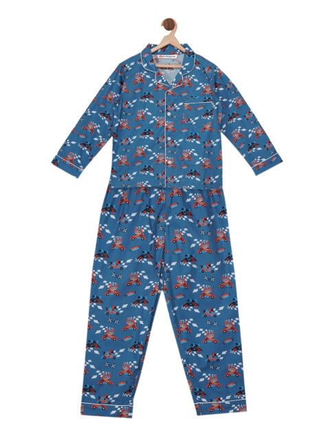 

Fluffalump Kids Blue & Red Printed Night Suit