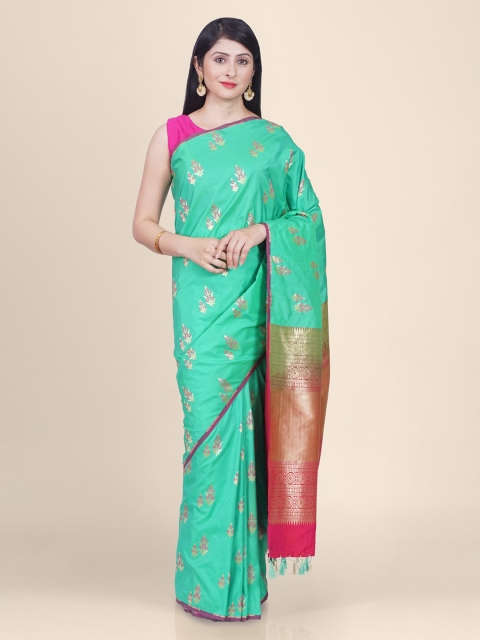 

Kasat Sea Green Silk Cotton Printed Banarasi Saree