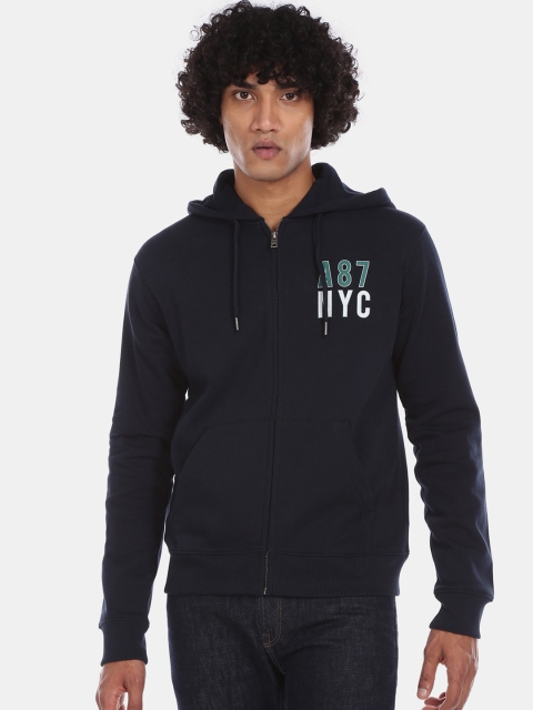 

Aeropostale Men Navy Blue Solid Hooded Sweatshirt