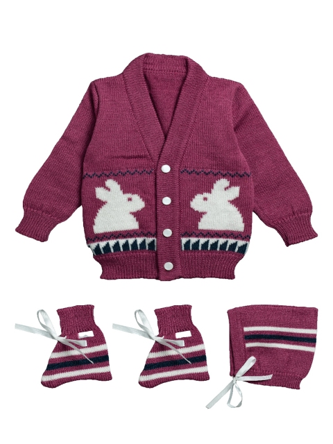 

Little Angels Kids Pink & White Self Design Cardigan Sweater Set