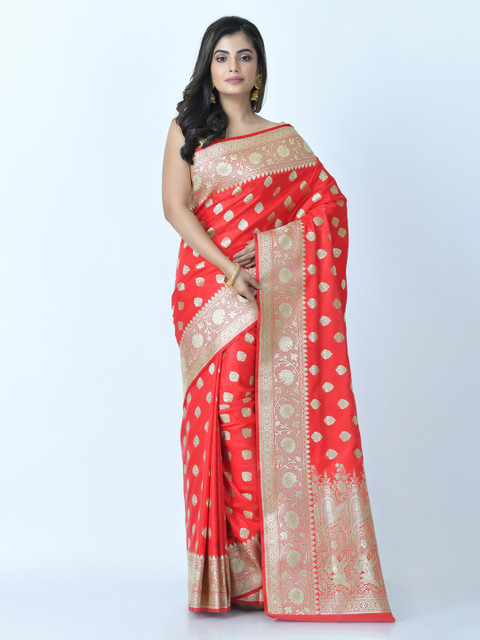 

RANGOLI Red Woven Design Art Silk Saree with Zari Border