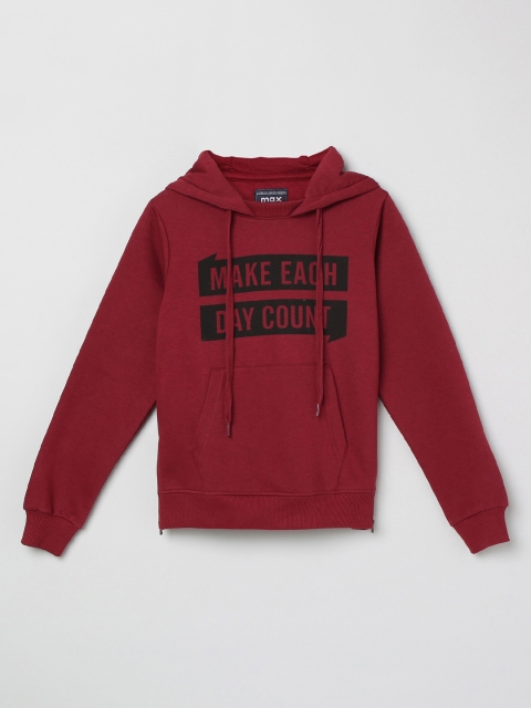 

max Boys Burgundy & Black Printed Hooded Sweatshirt