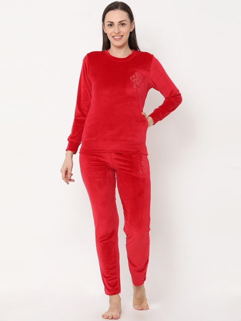 

Sweet Dreams Women Red Solid Night suit