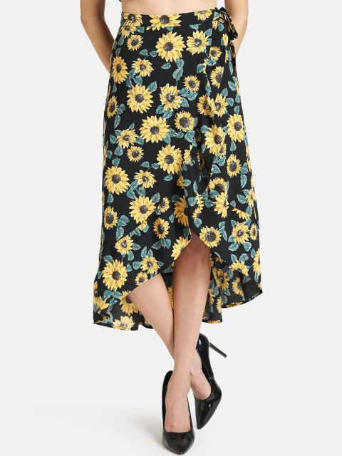 

Kazo Women Black & Yellow Printed Wrap Around Midi Skirt