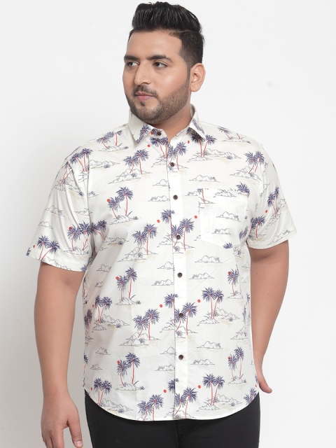 

plusS Men Beige & Navy Blue Regular Fit Printed Casual Shirt