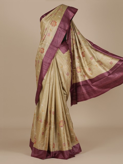 

Pothys Gold-Toned & Maroon Jute Silk Woven Design Saree