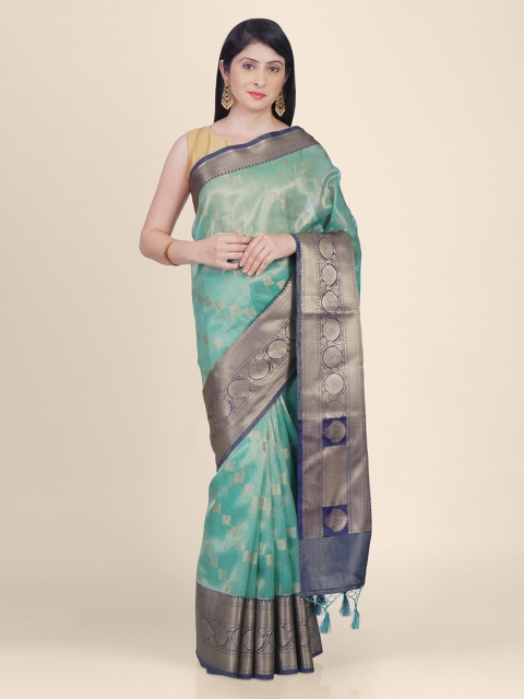 

Kasat Sea Green & Navy Blue Supernet Woven Design Patola Handloom Saree