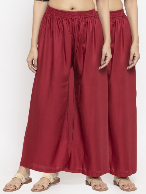 

NEUDIS Women Pack Of 2 Maroon Solid Wide Leg Palazzos