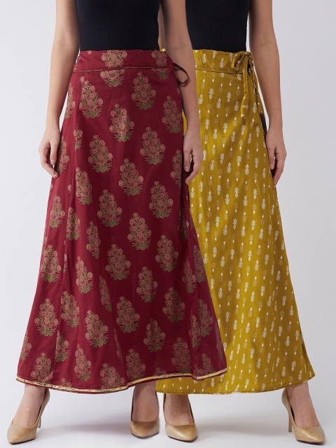 

InWeave Women Set Of 2 Printed Flared Maxi Skirt, Maroon