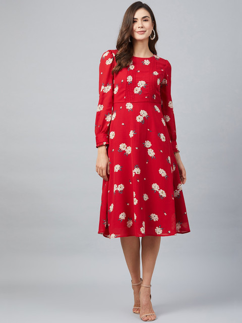 

Marie Claire Women Red Printed Fit and Flare Dress