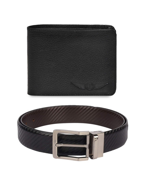 

CHRISTOPOLO Men Black Leather Wallet & Reversible Belt Combo