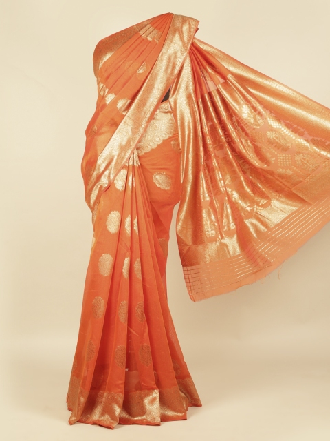 

Pothys Orange Woven Design Jute Silk Saree