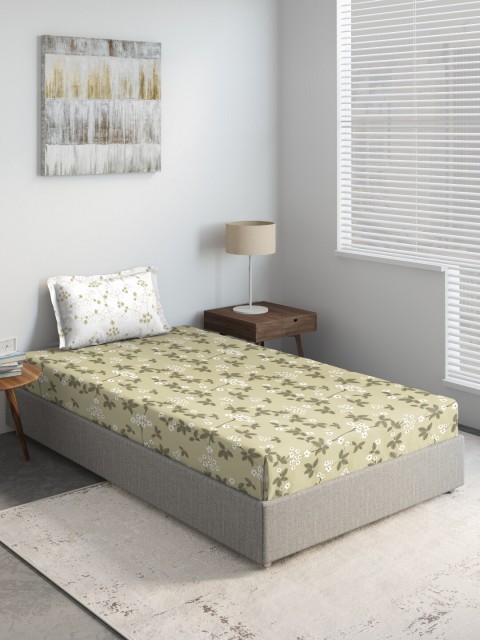 

DDecor Beige & White Floral 144 TC Cotton 1 Single Bedsheet with 1 Pillow Covers