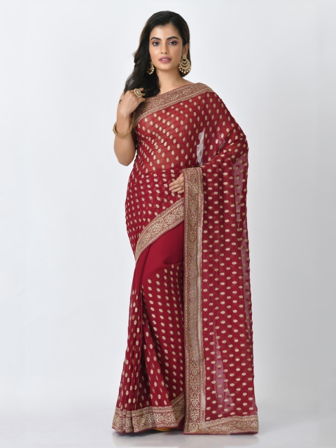 

RANGOLI Maroon Embroidered Pure Georgette Saree