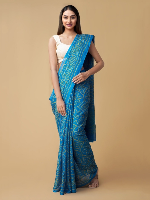 

Unnati Silks Blue Pure Chiffon Dyed Bandhani Saree