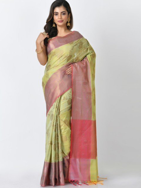 

RANGOLI Green & Pink Pure Cotton Woven Design Saree