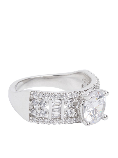 

shaze Silver-Toned White CZ-Studded Finger Ring