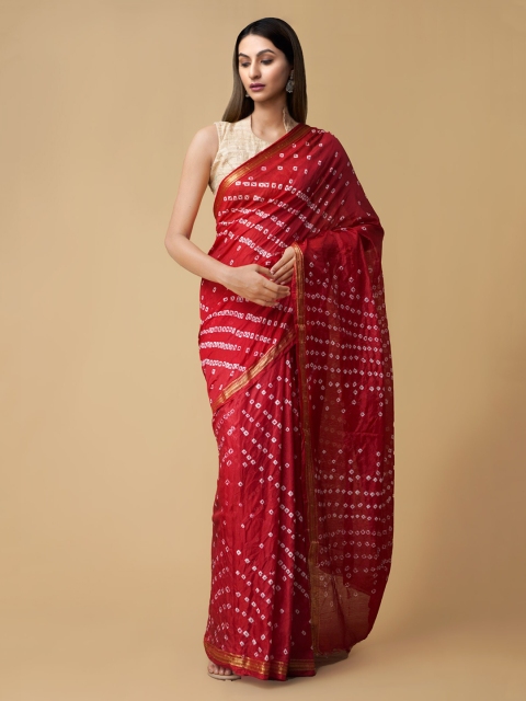 

Unnati Silks Red Pure Chiffon Printed Bandhani Saree