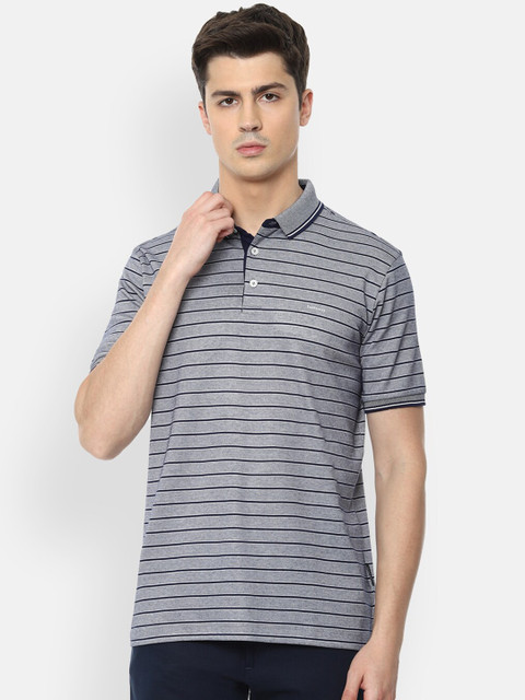 

Van Heusen Men Grey Striped Polo Collar T-shirt