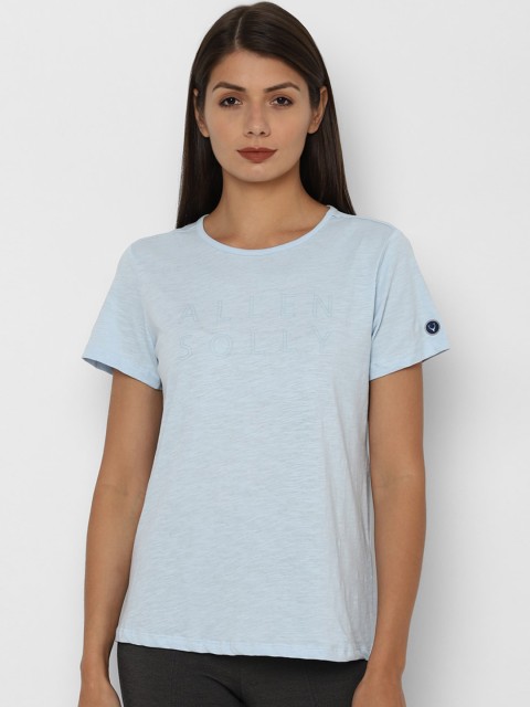 

Allen Solly Woman Blue Brand Logo Printed Cotton Round Neck T-shirt