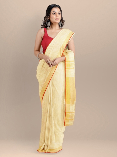 

BharatSthali Cream-Coloured Pure Cotton Woven Design Handloom Maheshwari Sustainable Saree