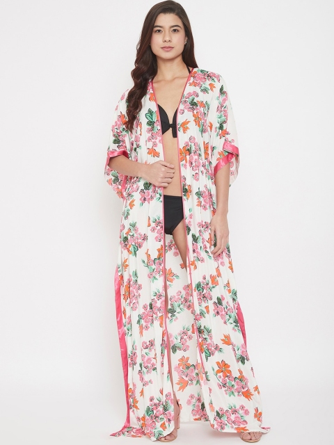 

The Kaftan Company Women White & Pink Printed Cover-Up Kaftan Dress