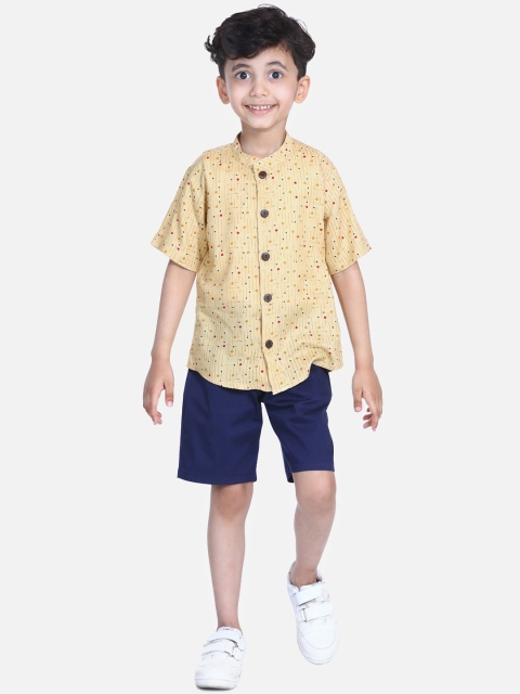 

Cutiekins Boys Gold-Toned & Navy Blue Printed Shirt with Shorts
