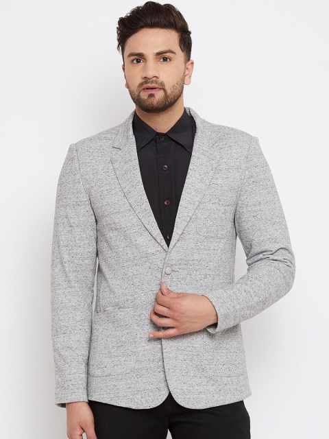

Hypernation Men Grey Melange Self Design Slim-Fit Single-Breasted Casual Blazer