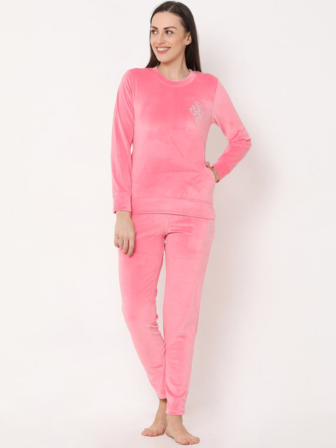 

Sweet Dreams Women Pink Solid Night Suit