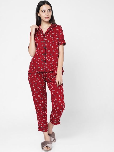 

Smarty Pants Women Maroon & White Floral Printed Night Suit
