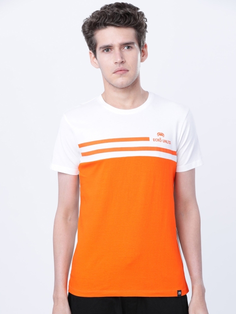 

Ecko Unltd Men White & Orange Colourblocked Round Neck T-shirt