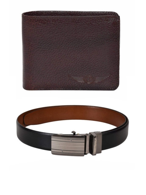 

CHRISTOPOLO Men Black & Brown Reversible Belt & Leather Wallet Combo